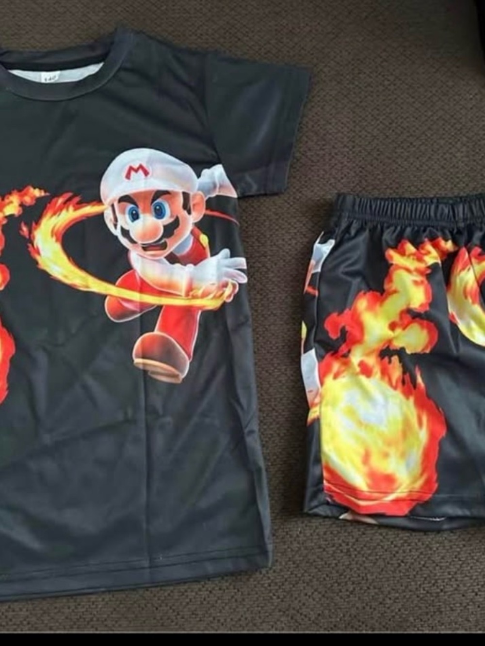 Black Kids Pajama Set with Fire Graphic